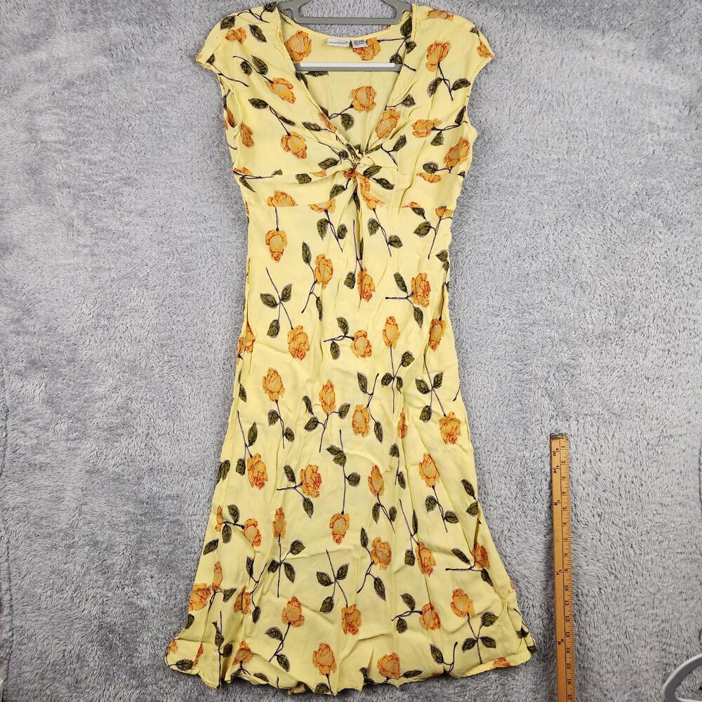 Vintage Together Dress Womens 8 Yellow Floral Twist Front Sundress Fairy Boho